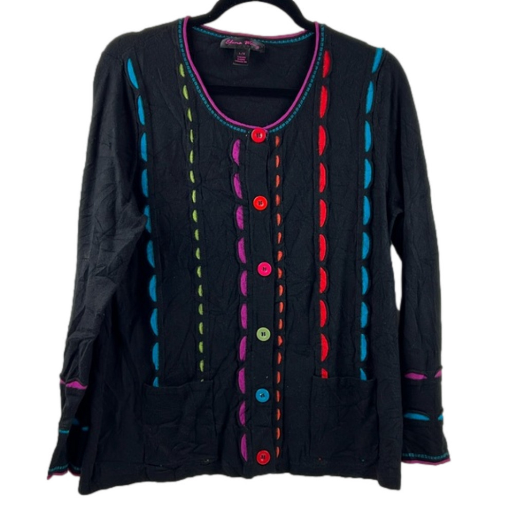 Elena Wang Women's Vintage Ribbon Colourful Button Down Cardigan